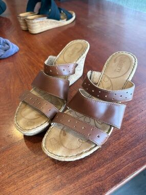Brown Born Wedge Sandals - Women's Comfort Slides